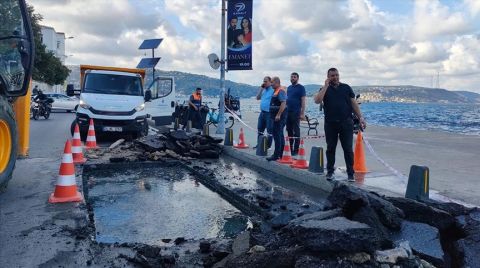 Sarıyer'de Sahil Yolunda Çökme Meydana Geldi