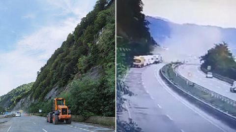 Karadeniz Sahil Yolu'nda Heyelan